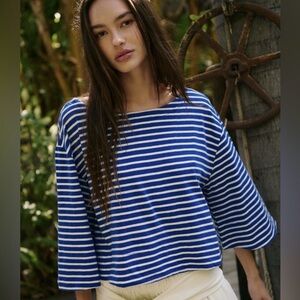 Free People Blue and White Striped Women's Top